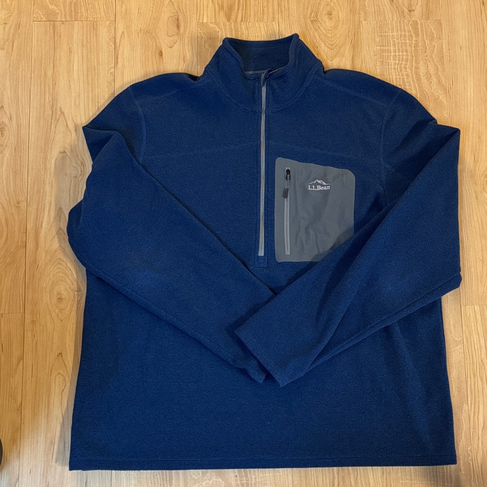 L.L. Bean Men's Navy Zip-Up Sweater with Gray Pocket